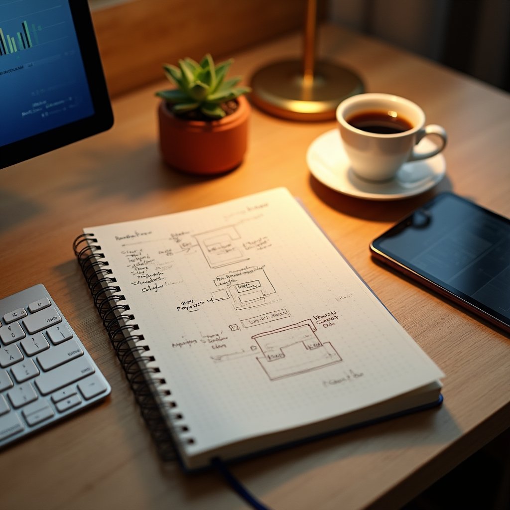 Dettaglio della postazione editoriale con monitor e strumenti di analisi